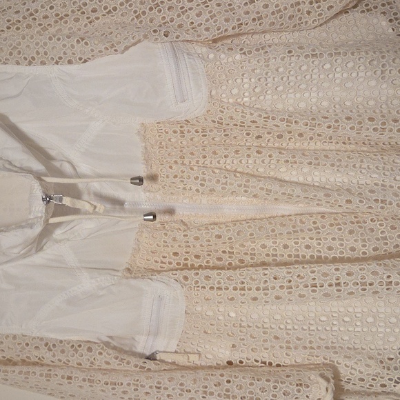 Anthropologie Hei Hei Women Ivory Cream Eyelet Swing Windbreaker Jacket Sz L euc - Picture 3 of 6